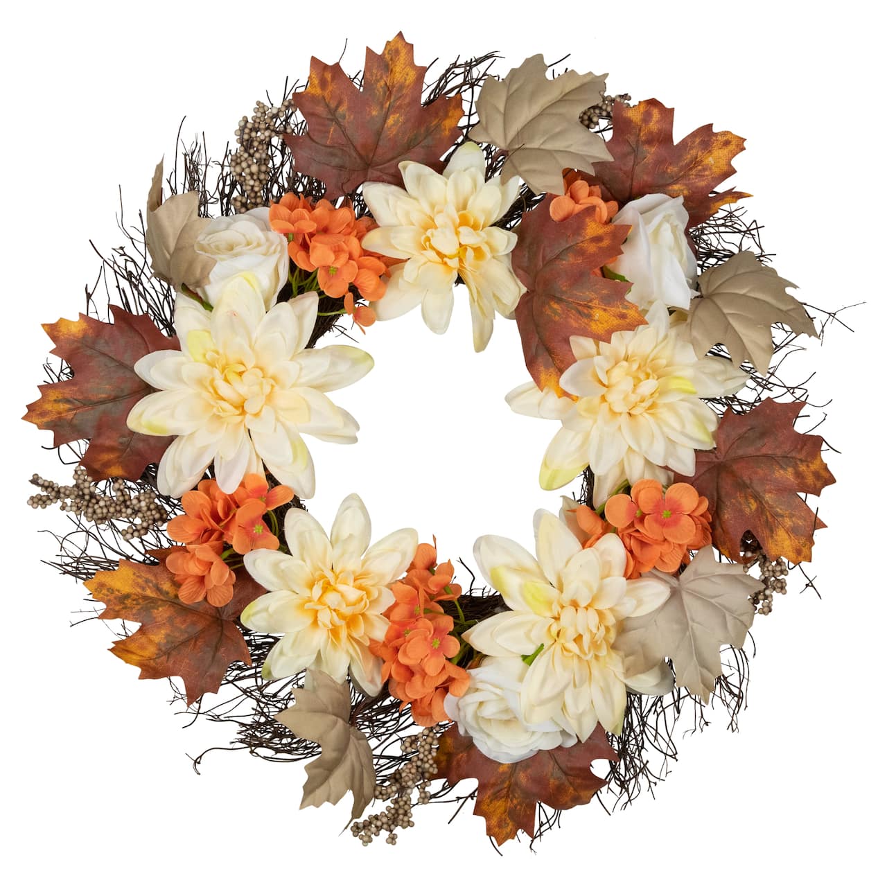 Orange and Cream Floral Fall Harvest Artificial Wreath 22"